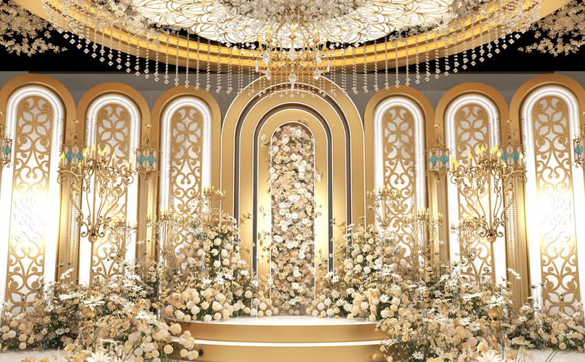 鄯善香槟色调婚礼堂效果展示